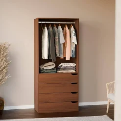 Módulo de vestidor decorado en madera con 4 cajones y 1 barra para colgar