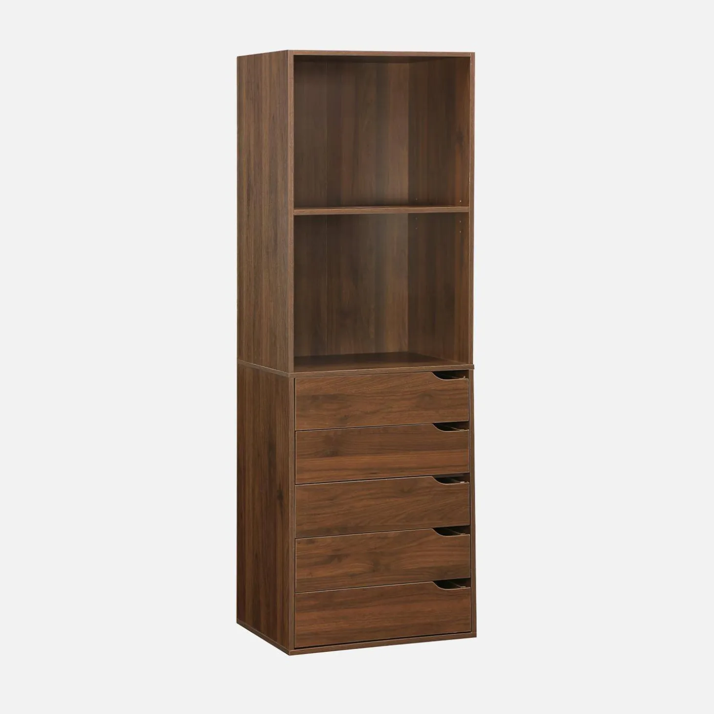 Módulo de vestidor decorativo de madera con 5 cajones y 2 estantes