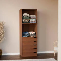 Módulo de vestidor decorativo de madera con 5 cajones y 2 estantes