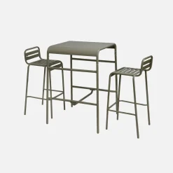 Mesa alta de jardín acero + 2 sillas