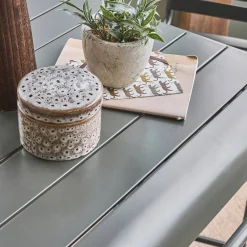 Mesa alta de jardín acero + 2 sillas