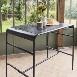 Mesa alta de jardín bistró de acero, 4 plazas, 120cm