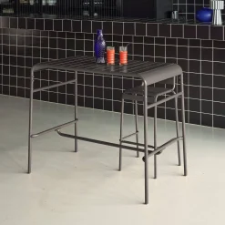 Mesa alta de jardín bistró de acero, 4 plazas, 120cm