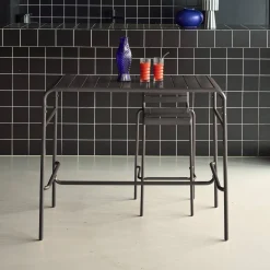 Mesa alta de jardín bistró de acero, 4 plazas, 120cm
