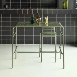 Mesa alta de jardín bistró de acero, 4 plazas, 120cm