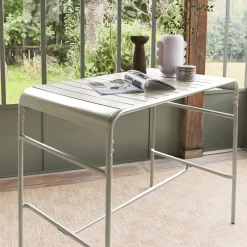 Mesa alta de jardín bistró de acero, 4 plazas, 120cm