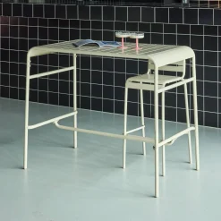 Mesa alta de jardín bistró de acero, 4 plazas, 120cm