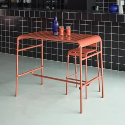 Mesa alta de jardín bistró de acero, 4 plazas, 120cm