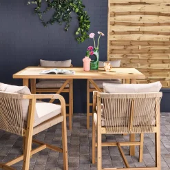 Mesa alta de jardín de madera de acacia con 4 sillones
