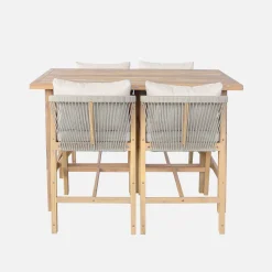 Mesa alta de jardín de madera de acacia con 4 sillones