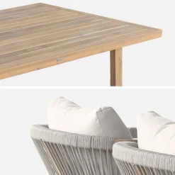 Mesa alta de jardín de madera de acacia con 4 sillones