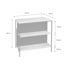 Mesa alta de madera y metal, 2 estantes, 2 taburetes