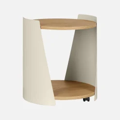 Mesa auxiliar de metal y efecto madera, curvado con ruedas
