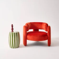 Mesa auxiliar, mesa de noche de acero esmaltado, rayas bicolores