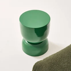 Mesa auxiliar, mesa lateral de sofá, mesita metálica efecto brillante