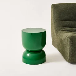 Mesa auxiliar, mesa lateral de sofá, mesita metálica efecto brillante