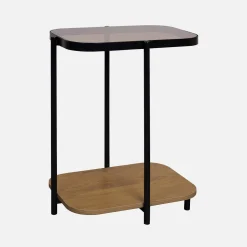 Mesa auxiliar vintage de metal negro con 2 tableros