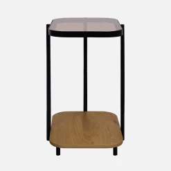 Mesa auxiliar vintage de metal negro con 2 tableros