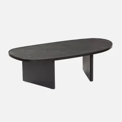 Mesa baja ovalada de madera de mango y chapado en piedra