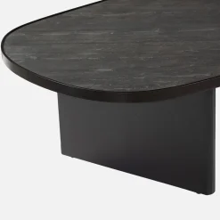 Mesa baja ovalada de madera de mango y chapado en piedra