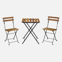 Mesa bistro plegable madera y metal con 2 sillas