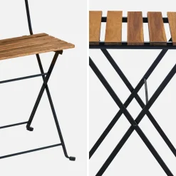 Mesa bistro plegable madera y metal con 2 sillas