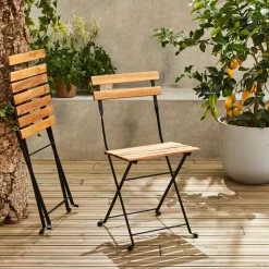 Mesa bistro plegable madera y metal con 2 sillas