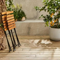 Mesa bistro plegable madera y metal con 2 sillas