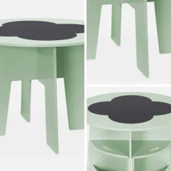 Mesa con pizarra y 4 sillas con almacenaje para niños