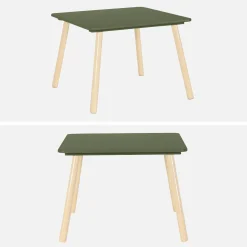 Mesa cuadrada infantil de madera de pino, 2 sillas