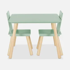 Mesa cuadrada infantil de madera de pino, 2 sillas