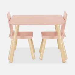 Mesa cuadrada infantil de madera de pino, 2 sillas
