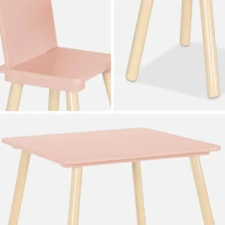 Mesa cuadrada infantil de madera de pino, 2 sillas