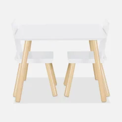 Mesa cuadrada infantil de madera de pino, 2 sillas