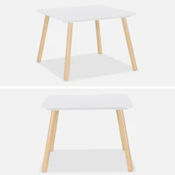 Mesa cuadrada infantil de madera de pino, 2 sillas