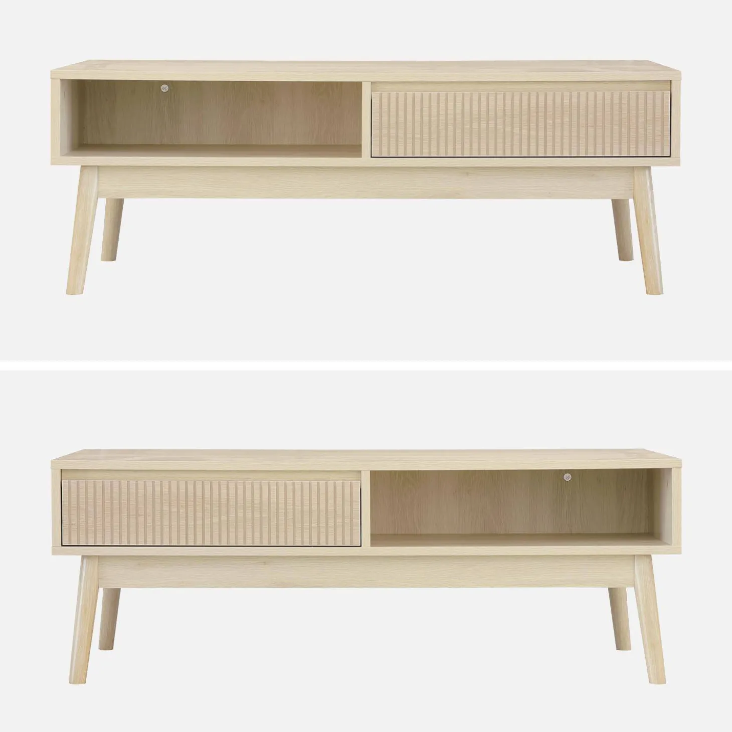 Mesa de centro con decoración de madera, 1 cajón