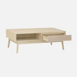 Mesa de centro con decoración de madera, 1 cajón