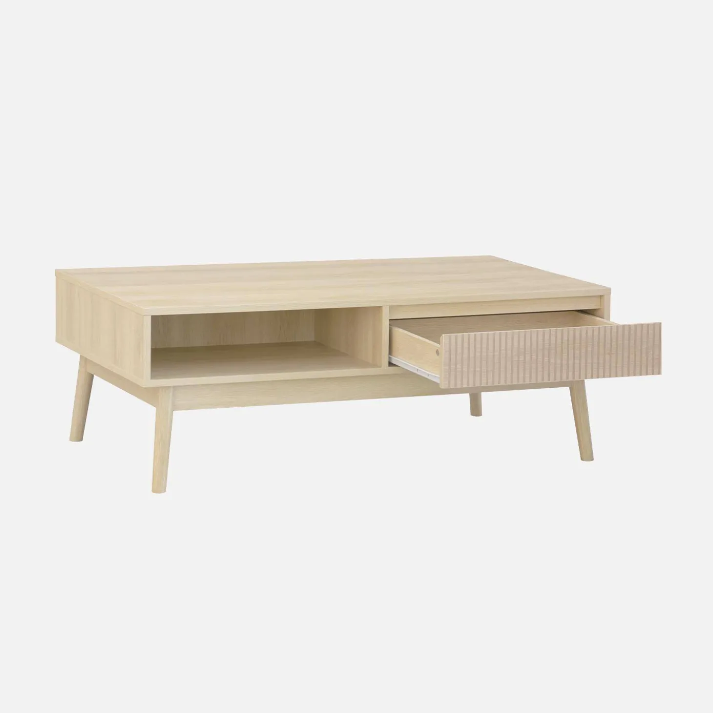 Mesa de centro con decoración de madera, 1 cajón