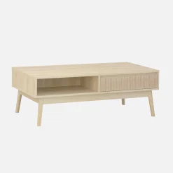 Mesa de centro con decoración de madera, 1 cajón