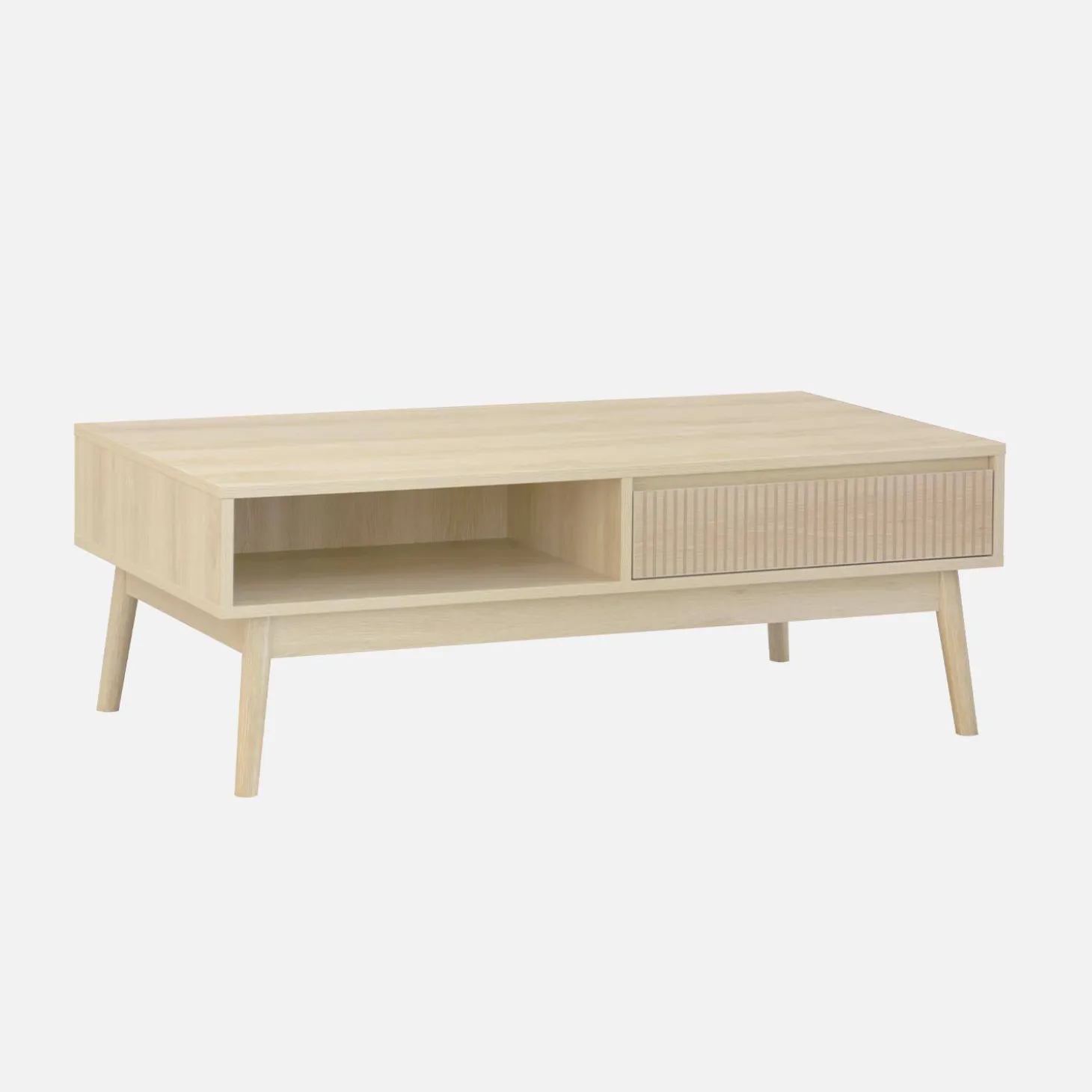 Mesa de centro con decoración de madera, 1 cajón