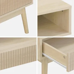 Mesa de centro con decoración de madera, 1 cajón