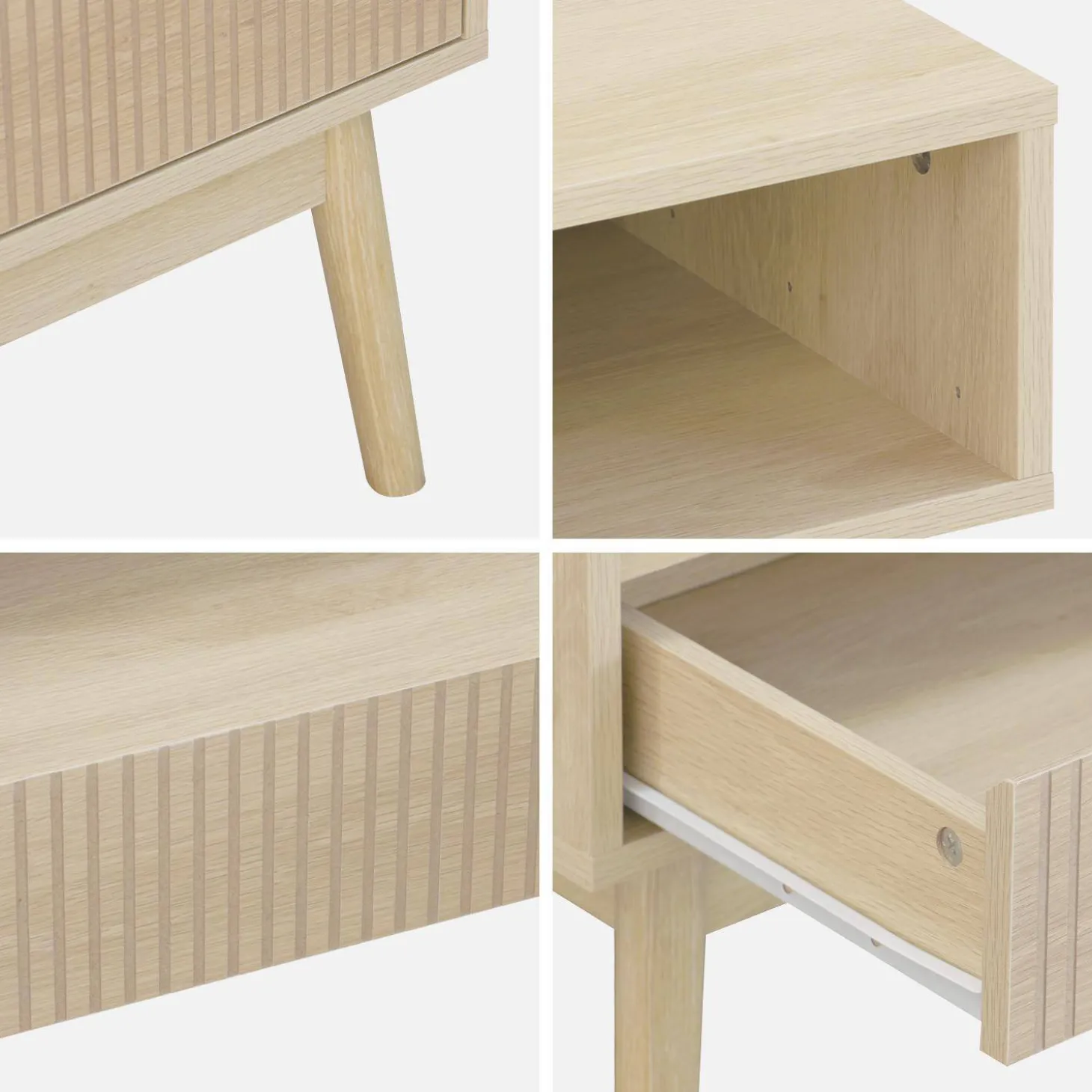 Mesa de centro con decoración de madera, 1 cajón