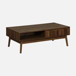 Mesa de centro con decoración de madera, 1 cajón