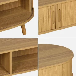 Mesa de centro con puertas correderas y efecto madera