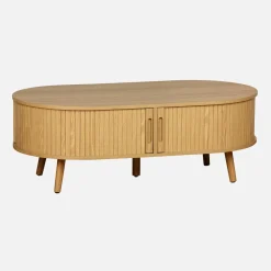 Mesa de centro con puertas correderas y efecto madera