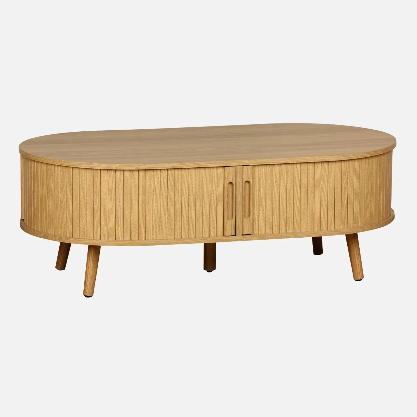 Mesa de centro con puertas correderas y efecto madera