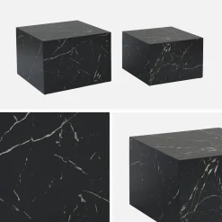 Mesa de centro cuadrada con efecto mármol, set de 2