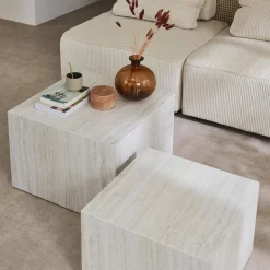 Mesa de centro cuadrada con efecto mármol, set de 2