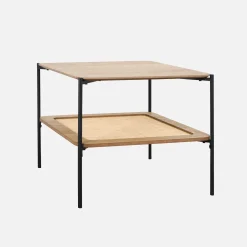 Mesa de centro cuadrada con tablero doble efecto madera y caña