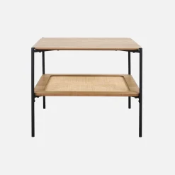 Mesa de centro cuadrada con tablero doble efecto madera y caña